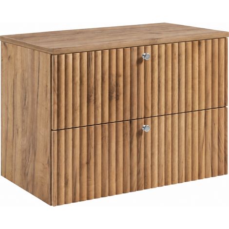 Mobile bagno Bello 80 cm, rovere craft oro, piano rovere craft, maniglie argentate (1/5)