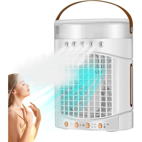 Ventilateur de bureau avec brumisateur et rafraîchisseur d'air par évaporation - Silencieux, avec lumière LED et 3 vitesses de ventilation, idéal pour les bureaux et les petits espaces. (1/5)