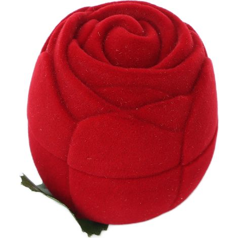 Boîte à bagues floquée, boîte de rangement portable en forme de rose rouge pour boucles d'oreilles, colliers et bagues. (1/5)