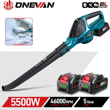 Souffleur électrique sans fil ONEVAN 5500 W – Moteur brushless 46 000 tr/min, pour feuilles, poussière et neige, compatible batterie Makita 18V