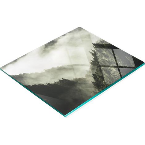 Tablero de cocina de vidrio templado con gr谩ficos decorativos Niebla sobre el bosque 60x52 cm