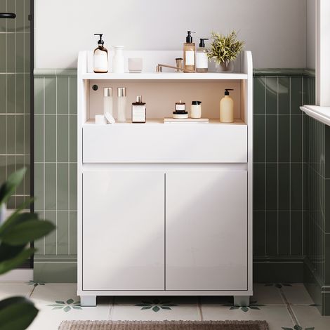 SONNI Badezimmerschrank weiß, mit LED-Beleuchtung, 5 Einlegeböden und 2 Türen, 560 × 300 × 820 mm (1/5)