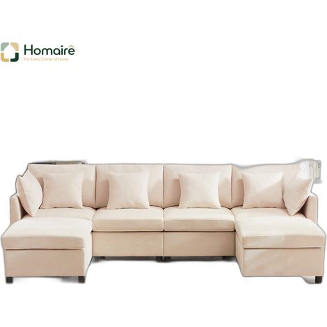 Canapé modulable en velours beige avec accoudoirs 278 x 161 x 81 cm HOMAIRE (1/5)