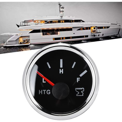 Jauge de niveau d'eau pour réservoir d'eaux usées de bateau/camping-car, 52 mm / 2 pouces, HTG Meter, 0-190 ohms, 9-32 V, cadre argenté, cadran noir (1/5)
