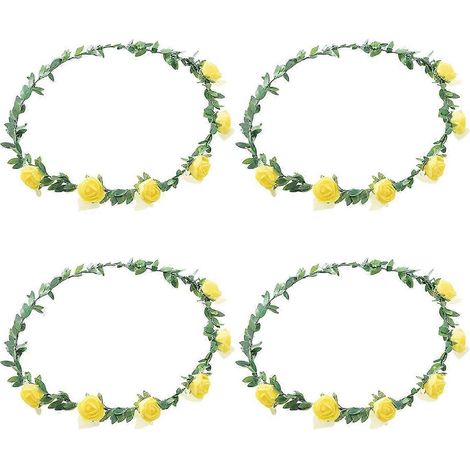 Couronne de fleurs roses (lot de 4) pour cheveux de mariée, bandeau et guirlande, accessoire de coiffure pour femmes et filles-Yellow (1/5)