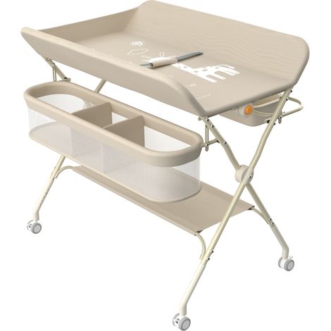 Table à langer pliable pour bébé, Étagère à langer Combinaison à langer Réglable en hauteur avec panier de rangement (1/5)