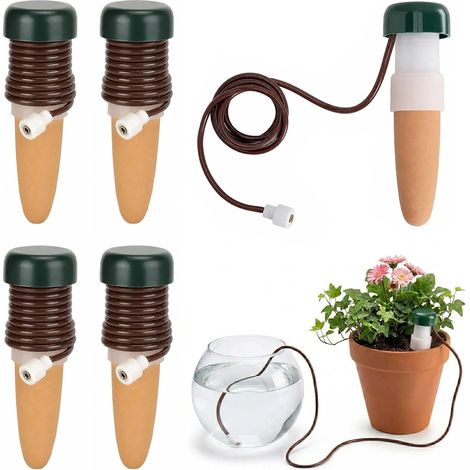 6 Pièces Système d'Arrosage, 10,5 cm Distributeur d'Eau Plante, Arrosage Automatique Plantes Intérieur avec Tuyau 76 cm, Cône Céramique pour Balcon, Bureau, Jardin, Maison et Vacances (1/5)