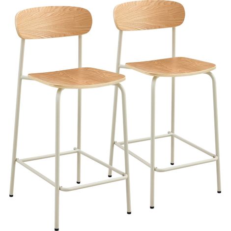 Lot de 2 chaises hautes en métal et bois beige (1/5)