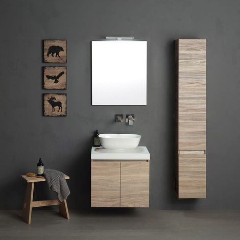 Mueble De Salle De Bain 60Cm Chêne Naturel Avec Lavabo Rond Et Colonne  Valentina (1/5)