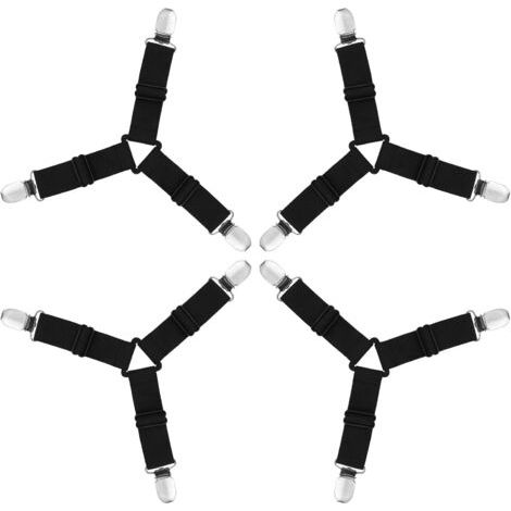 Sangles pour Draps de Lit, 4 Pièces Attache Drap Housse Triangle Attache Matelas élastique Tendeur de Draps Réglable Bretelles Sangle pour Matelas pour Draps, Matelas, Canapé,Noir (1/5)