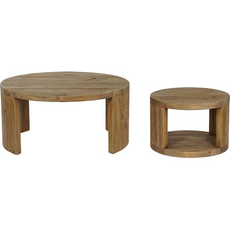 Set de 2 tables d'appoints rondes en bois de pin coloris naturel (1/5)