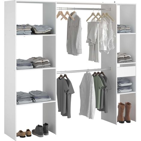 Vestidor Modular Abierto Custom para Dormitorio en Color Blanco Incluye Modulo B + C con 6 Estantes, 1 Cajón y 2 Barra 198x180 cm