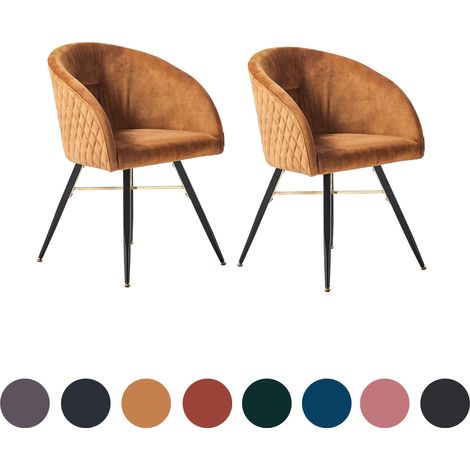 Set of 2 Vittorio Modern Velvet Dining Chairs - Ergonomic Curved back with Metal Legs - Armchair for Dining Room Kitchen Living Room - Mustard (1/5)