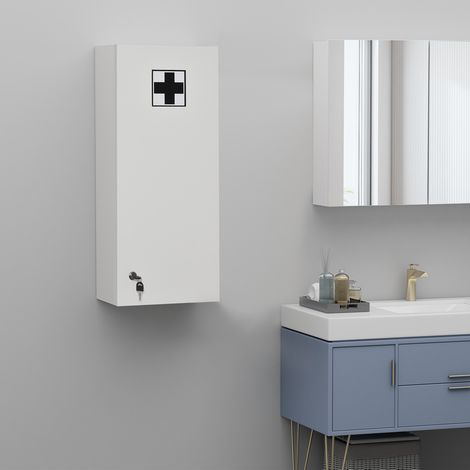 Medikamentenschrank 30x20x70 cm weiß aus Spanplatte abschließbar mit 4 verstellbaren Glasböden (1/5)