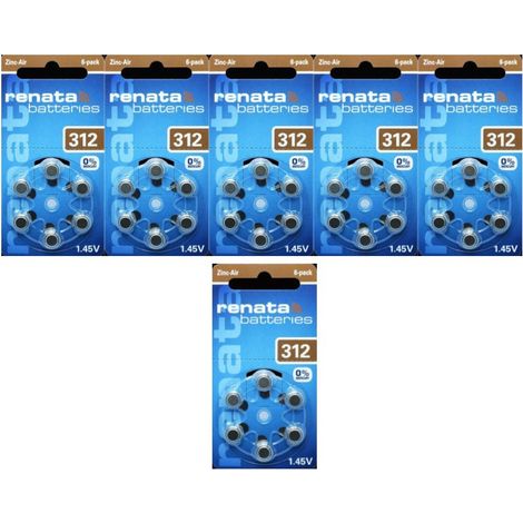 .6 Blister de 6 piles auditives RENATA ZA312 ZINC AIR MARRON.
.
.
.
.