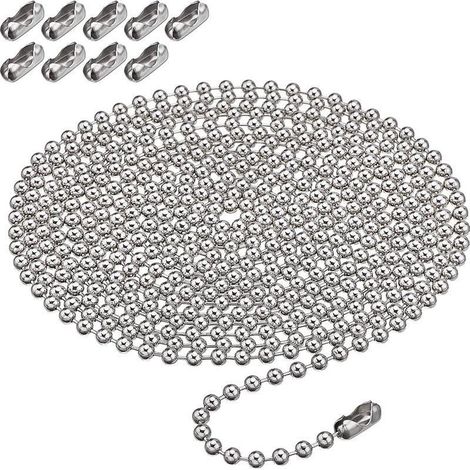 Cadena de bolas (3 metros), cadena de acero inoxidable 304 de 4,5 mm, cadena de bolas metálicas, con 10 conectores surtidos.