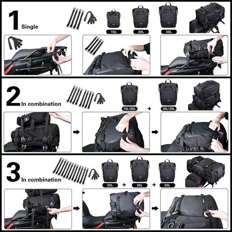Eosnow Sacoche de moto grande capacité, sac à bagages étanche, sacoches de porte-bagages multifonctions pour moto