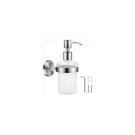 Distributeur de Savon Mural en Matt Verre 200ML 304 Acier Inoxydable Distributeur de Pompe à Presser Mural Salle de Bain Distributeur Gel Douche Shampoing Bouteille Distributeur de Porte-Savon