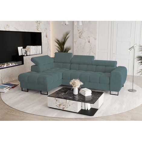 Ecksofa Schlafsofa BASTIEN in Stoff Terra Flaschengrün Ottomane Links