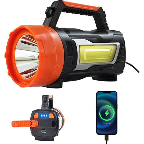 Lampe torche LED rechargeable ultra puissante, lampe torche rechargeable à manivelle, étanche à vie, projecteur portatif USB 6 modes pour camping/randonnée/urgence [Classe énergétique A] (1/5)