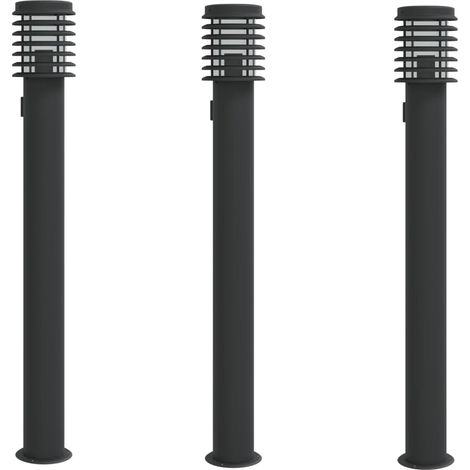 Lámparas de pie para exterior con enchufe 3 piezas acero inoxidable negro 020042572