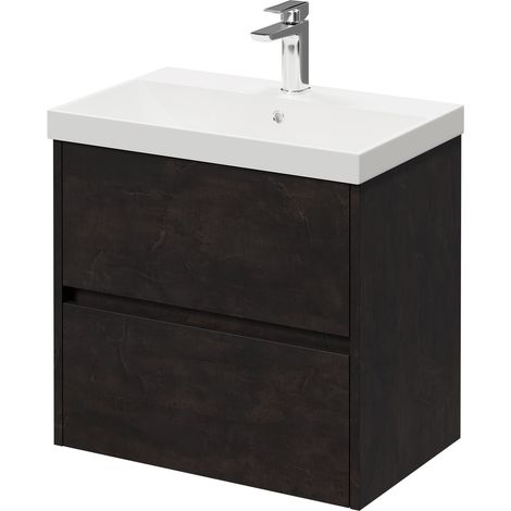 Montego Metallic Slate 600mm Wall Mounted Vanity Unit with 1 Tap Hole Slim Edge Basin and 2 Drawers (1/5)