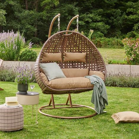 HOME DELUXE - Polyrattan Hängesessel TWIN Farbe: Braun Poly Rattan Hängesessel Hängekorb (1/5)