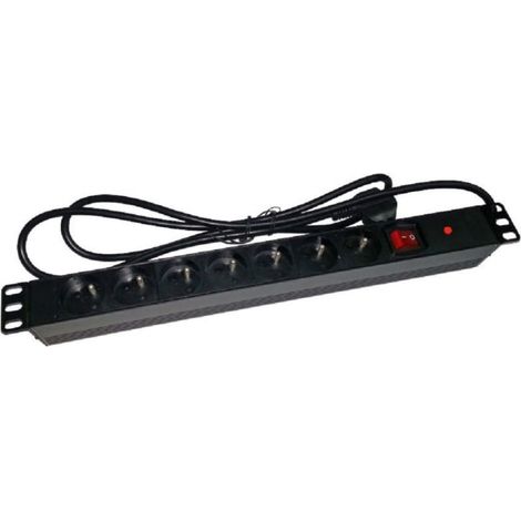 19-Zoll-Rack-Stromverteilerleiste (PDU), 7 x CEE 7/5-Steckdosen, CEE 7/7-Stecker mit Schalter und Schutzschaltung