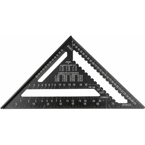 12 Inch Aluminum Alloy Rafter Square Metric Triangle Ruler Double Scale Triangle Protractor Layout Gauge High Precision Easy Read Layout Tool for Woodworking