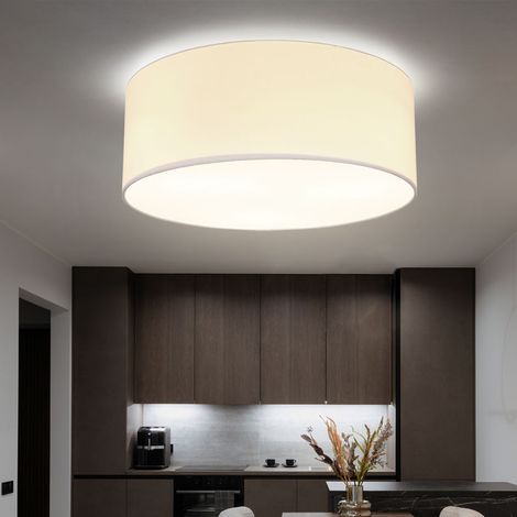 Lampada da soffitto plafoniera ombrello luce soggiorno lampada camera da letto, altoparlante metallo tessuto bianco, 3 lampadine E27, DxH 40x17,5 cm