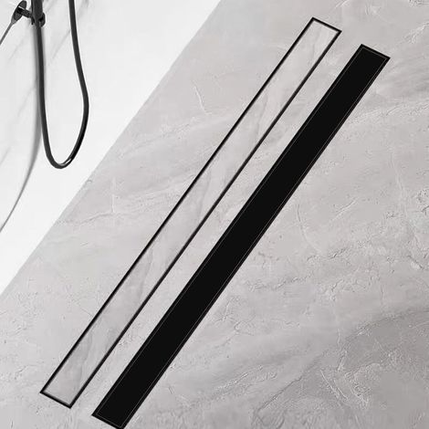 Caniveau de douche 90 cm noir mat carrelé extra plat en acier inoxydable - Kit complet d'écoulement de douche - Siphon à 360 ° avec filtre à cheveux - Tailles 30 cm à 120 cm (1/5)