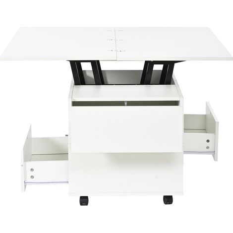 Table basse multifonctionnelle à hauteur réglable blanche avec 4 tiroirs et roulettes, 100x50x52 cm (1/5)