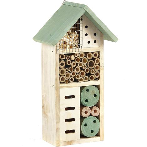 Insektenhotel aus Naturholz – 1 Stück – Rustikaler Beige-Stil – Mehrfach abgeschrägter Unterschlupf für Wildtiere – Garten und Balkon – 26 cm hoch (1/4)