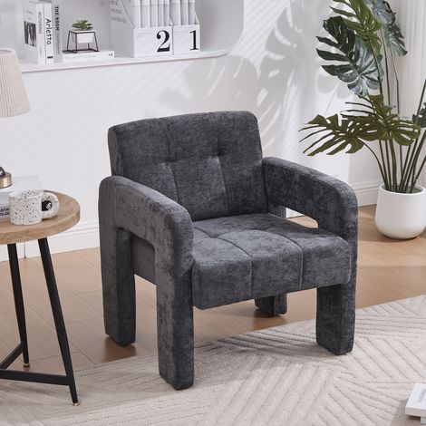 Sillón en Chenilla, Asiento Acolchado con Reposabrazos Ergonómicos y Respaldo Cómodo, Gris, 67.5 × 69 × 74.5 cm