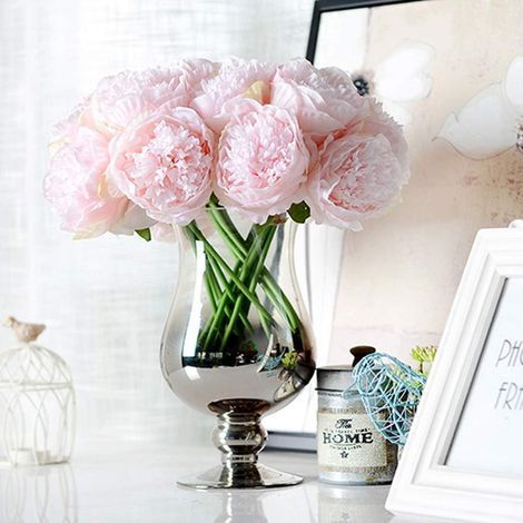 2 bouquets (light pink) artificial peonies, 10 silk peony flowers, for decorating hotel, office, home, or wedding window sills, vase not included (1/5)