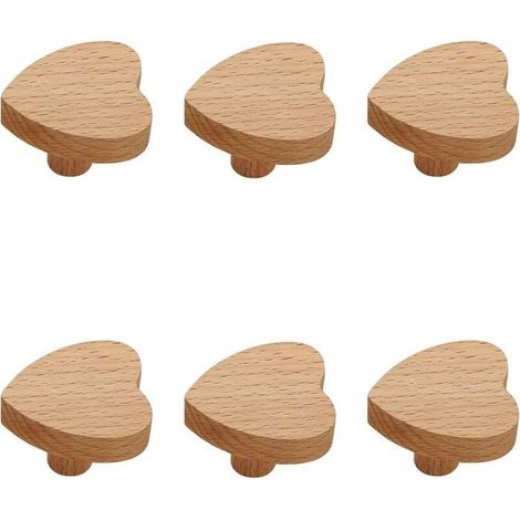 Boutons d'armoire - LARGEIGHT - Coeur - Bois massif - 6 pièces - Couleurs multiples (1/4)