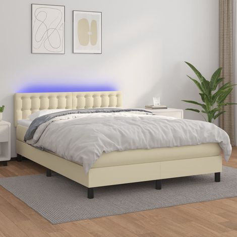 Boxspringbett mit Matratze & LED Creme 140x200 cm Kunstleder