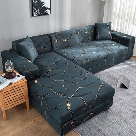 Housse de Canapé d'angle Extensible - 3 Places + 2 Places - 2 Taies d'oreiller - Vert (1/4)