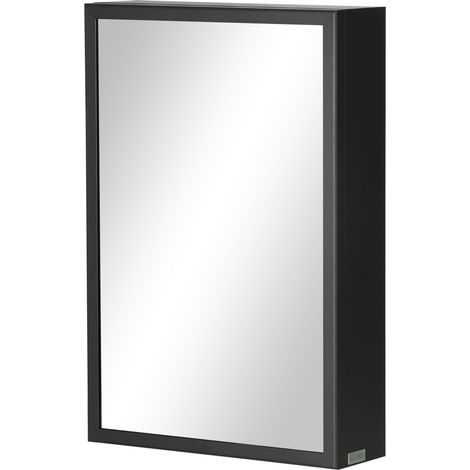 Armario con Espejo, Mueble de baño con 3 Niveles, botiquín, Armario de Pared para Dormitorio, Negro, 40 x 12 x 60 cm