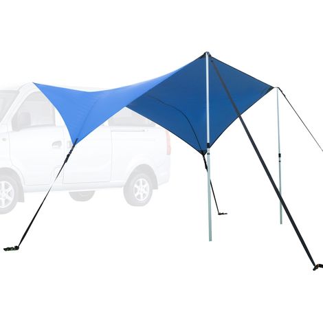 Ultrasport tendalino a baldacchino per auto, adatto per auto, furgoni e Camper, protegge da sole e pioggia, materiale durevole e robusto, ventose e picchetti integrati, pali e cinghie, Blu (1/5)