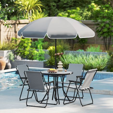 Conjunto de Muebles de Jardín de 6 Piezas con Mesa Redonda Sillas Plegables y Sombrilla para Patio y Terraza Color Gris (1/5)