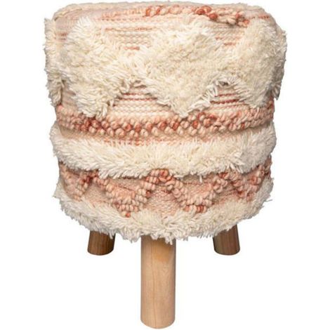 Tabouret Bohème Fait à la Main "Bohist II" 50cm Rose (1/2)