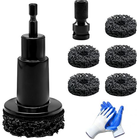 Kit Nettoyage Jante avec 5 Disques Abrasifs, Disque de Nettoyage Roue et Outil Nettoyage Moyeu, Compatible Perceuse Electrique et Clé à Chocs, Gants de Protection Inclus (1/5)