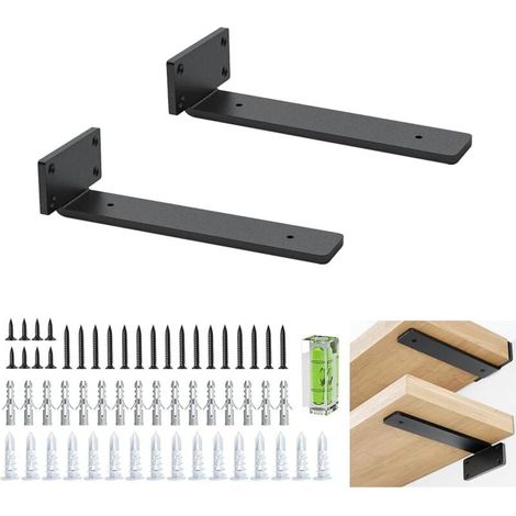Jalleria Wall Shelf Bracket, 2 Pack 20 cm/8 inch Heavy Duty Industrial Shelf Bracket, Black Metal L Brackets to Support DIY Shelving (1/5 inch Thick, Black) MUMU (1/4)