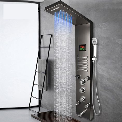Multifunctional shower column with digital display, modern bathroom mixer tap, shower faucet (color: dark grey)