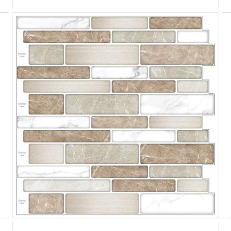 Lot de 10 Pièces Carrelage Adhésif Marron avec Motif Marbre Pour Cuisine Salle de Bain,étanche,30x 30cm (1/5)