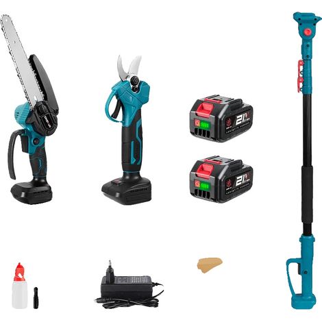 Outil de coupe d'arbres électrique, Pôle télescopique, Double fonctionnalité, 2 Ensemble de Batteries (1/2)