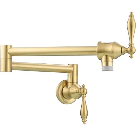 Robinet de cuisine remplisseur de pot Robinet de remplissage de marmite en laiton robinet de cuisine pliable double robinet fonctionnel avec 2 poignées robinet mural uniquement eau froide ( Color : Br (1/5)
