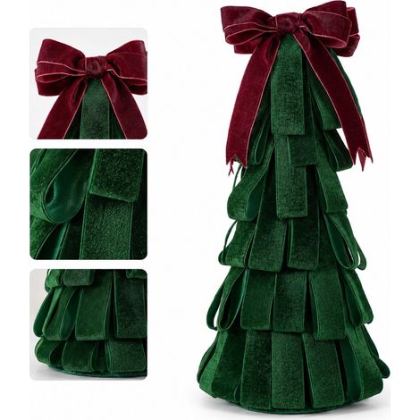 1 Pc Grand Noeud Velours Noel Vert Fonce 13 x 13 x 36 cm Fait Main Deco Sapin Couronne Porte Fenetre Cheminee Fete Hiver (1/5)