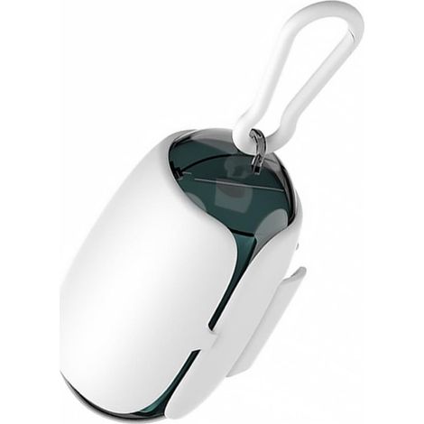 Distributeur de sacs à déjections canines transparent, design capsule avec mousqueton, ouverture pratique pour détacher les sacs, rangement compact, blanc et gris (1/5)